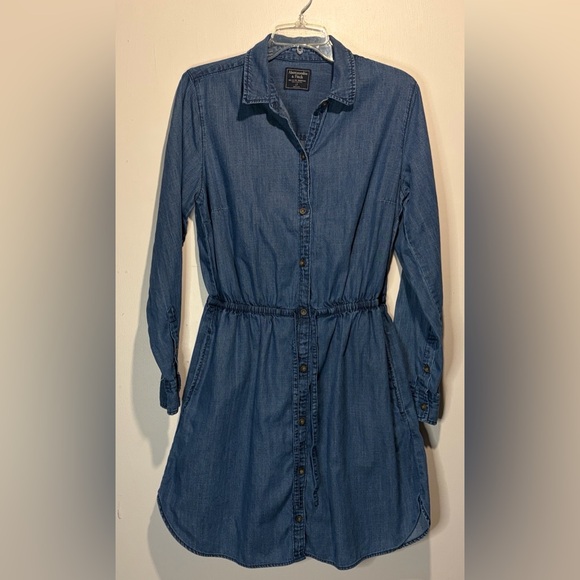 Abercrombie & Fitch- Chambray Utility Full Button Up Belted Dress- Size L TALL - Picture 2 of 8